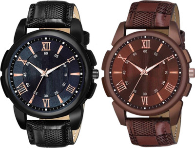 ETLIS Leather Combo 2 Classic Black & Brown Dial combo Analog Watch  - For Men