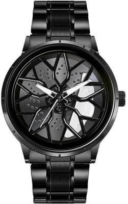 ABREXO Abx9968-All Black Watch White Dial Car Wheel Watch ABREXO Rotating Dial Analog Watch for Men | Stylish Car Wheel |Quartz Movement Analog Watch  - For Men