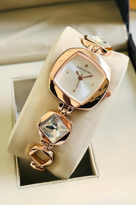 Americanviber AV0027 Square Dail Bracelet Lock Stone Studded Rose Gold Premium Finish All Occasions Analog Watch  - For Women