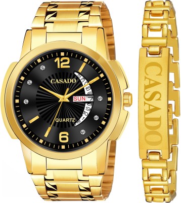 CASADO Branded Bracelet | Gold Plated | Diamond Studded | 3D Cut Glass | Day and Date Branded Bracelet | Gold Plated | Diamond Studded | 3D Cut Glass | Day and Date Analog Watch  - For Men