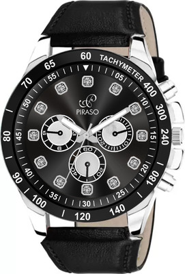 PIRASO RSSL 2026 BLACK SILVER STRAP PIRASO PREMIUM BLACK DIAL & LEATHER STRAP ANALOG WATCH FOR MEN Analog Watch  - For Men