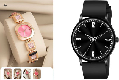 HPWATCH 11HPWTCH01_HW12-Rose Gold-Pink Modern Minimalist Black Dial Silicone Strap Analog Watch Analog Watch  - For Men & Women