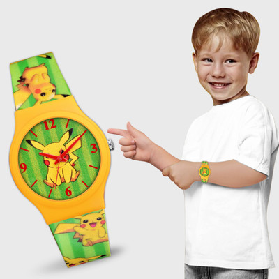 Loretta LT-729 Cute Pikachu Cartoon with Yellow & Green Printed Silicone Strap Waterproof Kids Analog Watch  - For Boys