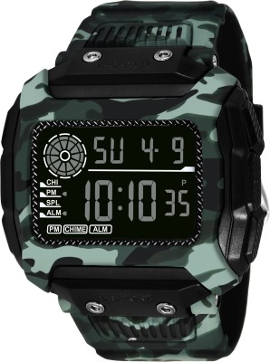 TrackFly 9097 New Multifunctional Sport Digita , Casual , Party Occassion , Formal PU Strap Chrono Water&Shock Resistance Alarm Clock - For Boys Sport Army Green Digital Watch Digital Watch  - For Men