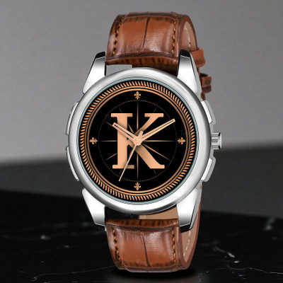 Talgo ALPHA-K-J16-SIL-DBRW-CRL Fancy Design Stylish ALPHABET K Dial Brown Leather Strap Men Wrist Watch Analog Watch  - For Men