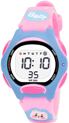 Time Up Printed Cartoon Small Size Printed Multicolor Cartoon Design Alarm,Light & Water Proof 4-12 Years Kids Digital Watch  - For Boys & Girls