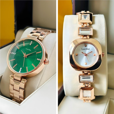 Lucifer DRW1 GREEN - DRW32 ROSEWHITE Premium Rose Gold Chain women watch combo Pack 2 for All Occasions Analog Watch  - For Women