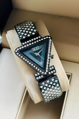 NIJAMRUT drw33 black women watch Casual Women’s Watch – Triangle Shape, Diamond Studded Bracelet Strap Stylish Analog Watch  - For Women