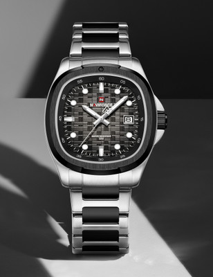 NAVIFORCE NF9240 Square Unique temperament Silver Black bracelet strap with Black dial Analog Watch  - For Men