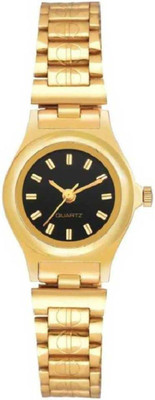 Brostin 2022Just Smile:) Premium Golden Strap Latest Attractive Black Dial Round Analog Watch  - For Girls