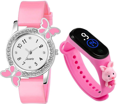 Ultra Wise Kids Digital Watch for Girl's & Women's Watches Combo Butterfly Analogue and Rectangular Digital Dial LED Display Analog Watch  - For Girls