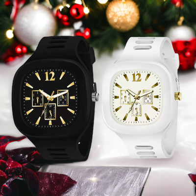 LORENZ MK-97K01R Lorenz Combo of 2 Square Dial & Silicon Strap Analog Watch  - For Boys