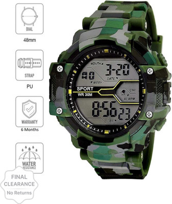 Flozio FL-1017 FL1017 Indian Army Green Digital Watch  - For Boys