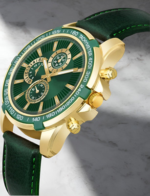 ihmt 2502 Dark Green With Golden Stylish Plain Green Dial & Genuine Leather Strap for Boys (Not a Chronograph) Analog Watch  - For Men