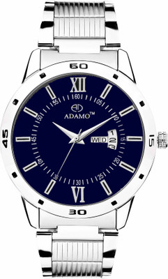 ADAMO Designer wristwatch / watchs DAY AND DATE FUNCTIONING Blue Dial Round Shaped with Metal Chain Premium watch for Men and Boys Analog Watch  - For Men