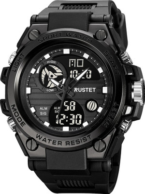 RUSTET 2031 50m Waterproof Dual-Time Multifunction 12H / 24H Format Analog-Digital Watch  - For Men