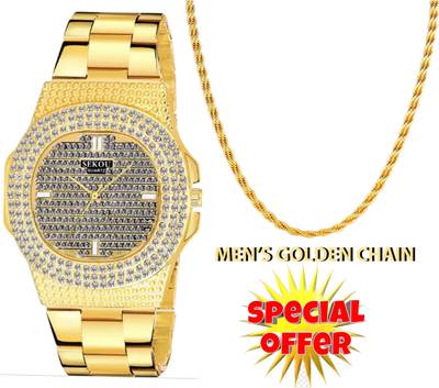 ABREXO Abx696 Gold Diamond with C2 Chain Combo Attractive Men s
