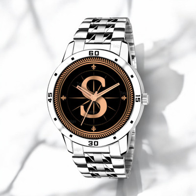 Talgo S-AVO-SIL-STL Fancy Design Stylish ALPHABET S Dial Silver Leather Strap Men Wrist Watch Analog Watch  - For Boys