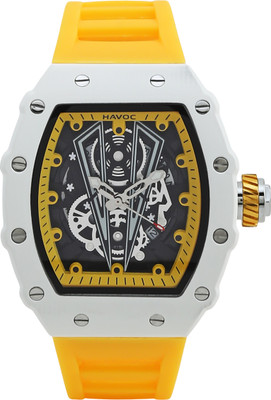 HAVOC CRAFT Unique Design Multi functional Quartz Waterproof Silicone Tape Youth Watches Mens Watches Luxury Tonneau Watches for Men Chronograph Calendar Analog Watch  - For Men & Women