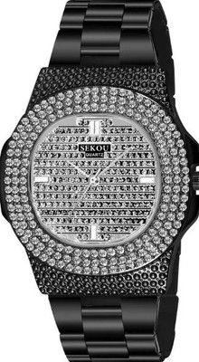 Fash VRN32- Sekou Gold Diamond Stainless Steel Black Diamond Analog watch, Party wear stylish Analog watch, Analog Watch  - For Men & Women