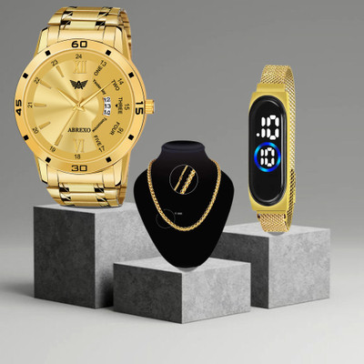 ABREXO Latest Trending Men's Gold Analog with Digital Capsule & Bold Chain Combo Analog Watch  - For Men