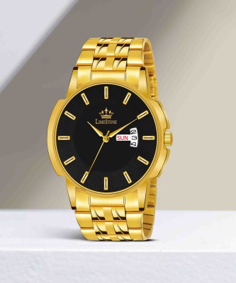 LIMESTONE Day & Date Functioning Original Gold Plated Adjustable Bracelet HMTS Quartz Analog Watch  - For Men