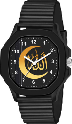 RECARO Square Black Case Isalamik Black Dial Black Silicone Strap Analog Watch  - For Men