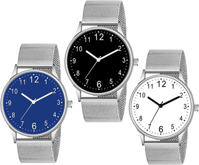 Axyela New Classic Slim Analog Watches Premium Slim Dial Silver Strap Combo set of 3 Analog Watch  - For Men