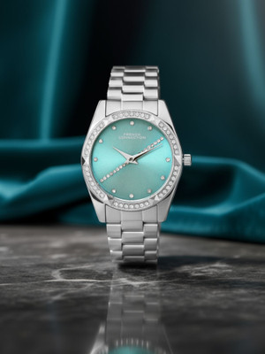 French Connection Overline OVERLINE Rhinestone Sea Green Sunray Dial | Women's Silver Analog Watch Analog Watch  - For Women