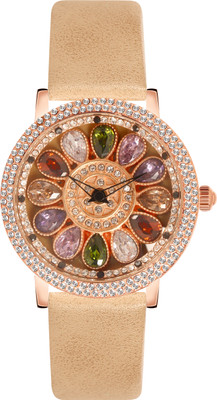 IIK Collection Flora Watch for Women Multicolor Diamond Rotating Dial with GenuineLeather Strap Analog Watch  - For Women