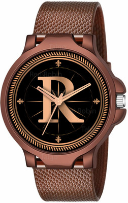 Talgo ALPHA-R-3K-BRW-SFR Fancy Design Stylish ALPHABET R Dial Brown Leather Strap Men Wrist Watch Analog Watch  - For Boys
