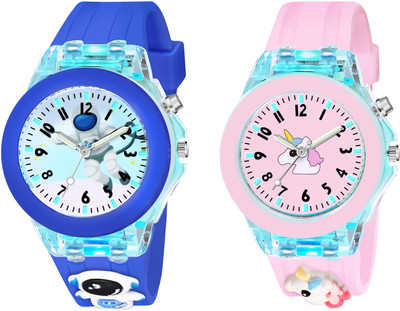 MAAN INTERNATIONAL Kids-Astronut-Unicorn Multicolor Lights 3D Cute Cartoon Multi Function Rubber Strap Kidd's Boys Analog Watch  - For Boys & Girls