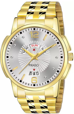 PIRASO D&D E94 SILVER GOLD ANALOG DAY AND DATE WORKING SILVER DIAL GOLD CHAIN WATCH FOR MEN & BOYS Analog Watch  - For Men