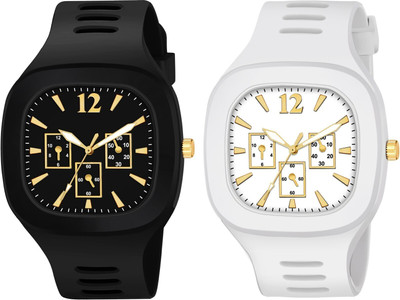 LAXMO New Generation Branded Combo Of Black And White Silicone Strap Fab Watches Analog Watch  - For Men
