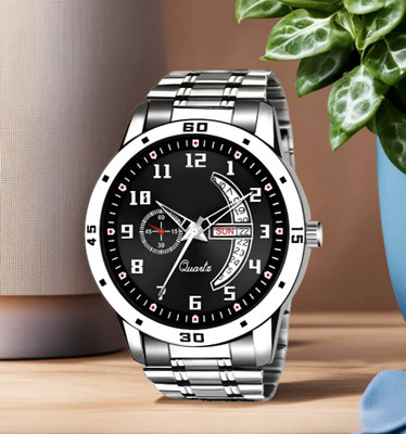 exactor Day and Date Functioning Steel Strap New Quartz Analog Watch - For Men Trending Day & Date Functioning Black Dial Watch for Boys Analog Watch  - For Men