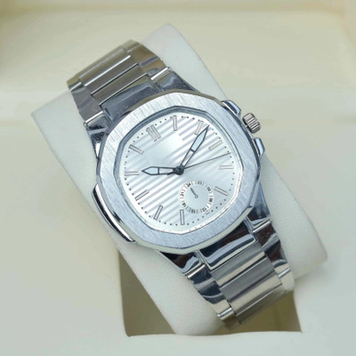 Alkhwatches Octagon Shape Boy’s & Men’s Wristwatch – Striped Silver Dial Durable Steel Band Analog Watch  - For Boys