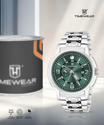 TIMEWEAR 336GDTG Green Dial Day Date Functioning Stainless Steel Chain Analog Watch  - For Men