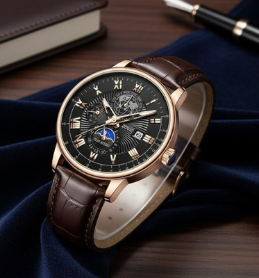 Zovic Black dial- Brown belt With Auto date Analog Watch  - For Men