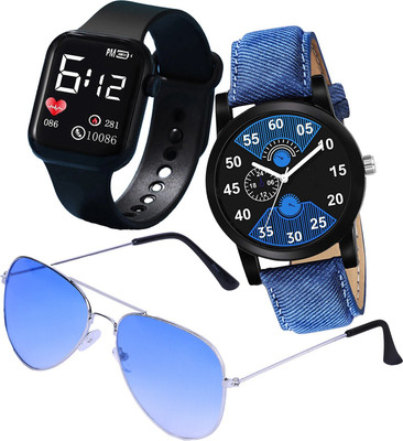 Zofix Comfortable Combo Blue 2023 Combo Watches + Square 0086 LED + Sunglasses For Men Analog-Digital Watch  - For Boys & Girls