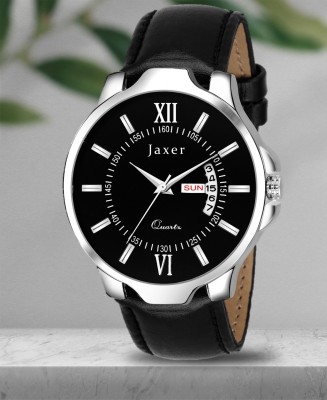 Jaxer Black Day & Date Feature Dial Leather Strap Analog Watch  - For Men
