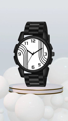 MAHAVIRA COLLECTION J-16 white black line Dial 12-52 Fast Selling Analog Rubbers Strap Black Designer watch Analog Watch  - For Men