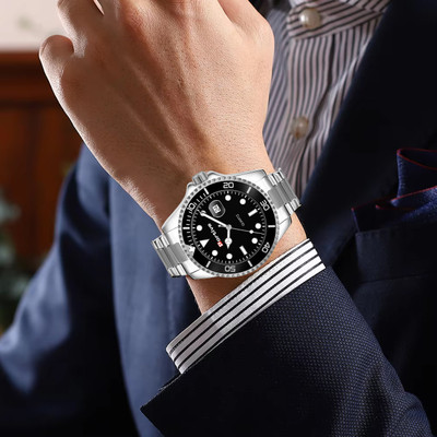 Portive AS BLACKISH DATE DIAL WITH PLAIN SHEENY SILVER STRAP ANALOG WATCH Ashirwad Fashion Analog Watch  - For Men