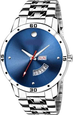 SHURAI Blue Day-Date steel watch Day and Date Functioning Steel Strap New Quartz Analog Watch  - For Men