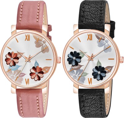 Alkhwatches Soft & comfortable strap featuring graceful floral design with rose gold bezel Floral Leaf Analog Watch  - For Girls