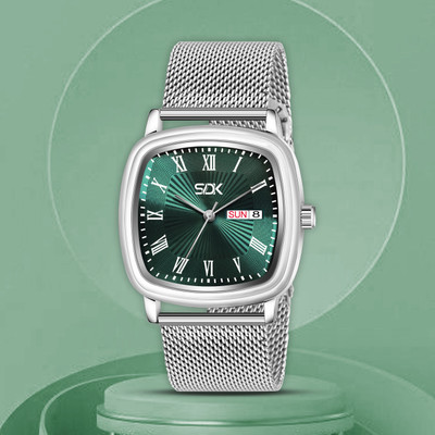 SDK Premium Silver MeshStrap Watch with Black RomanDial and Day-Date Display for Men Premium Silver MeshStrap Watch with Black RomanDial and Day-Date Display for Men Analog Watch - For Men SDK Premium Silver MeshStrap Watch with Black RomanDial and Day-Date Display for Men Premium Silver MeshStrap Watch with Black RomanDial and Day-Date Display for Men Analog Watch - For Men