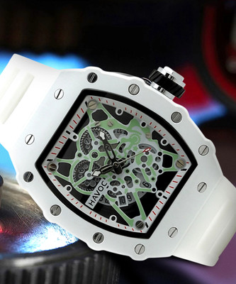 HAVOC CRAFT Men's Hot Fashion Waterproof Quartz Watch White Silicon Strap Chronograph Dial with Soft Stylish With Date Analog Watch  - For Men