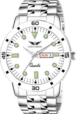 LOIS CARON LCS-8329 Day and Date Functioning Silver Stainless Steel Chain Strap New Quartz Wrist Analog Watch  - For Men