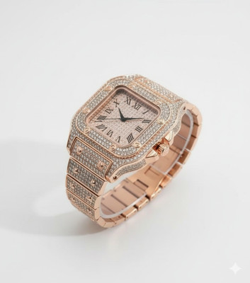 LOOFTRADER WW77 Rose Gold Tone Iced-Out Tank Style Watch Analog Watch  - For Men & Women
