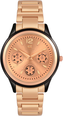 IIK Collection IIK-3172W Round Formal Rosegold Studded Dial with Black Case & Rosegold Bracelet Strap Analog Watch  - For Women