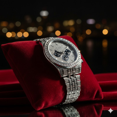 LEATHERTONE RR3 Elegant Men’s Silver Chain Diamond Watch Analog Watch  - For Men & Women